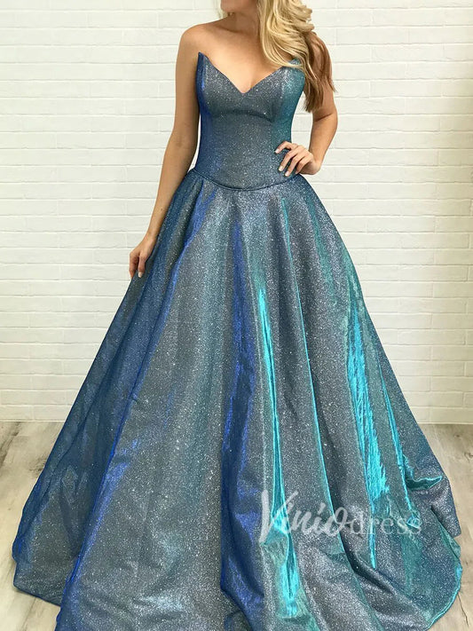 Prom Dress 2025 Unique Sparkly Blue Strapless Prom Dresses Long FD1349-unique prom dresses-As Picture-US 2-Viniodress