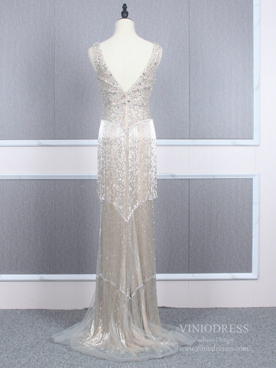 Prom Dress 2025 Vintage 20s Gatsby Party Dress Beaded Silver Flapper Dresses FD2463-unique prom dresses-Silver-US 2-Viniodress