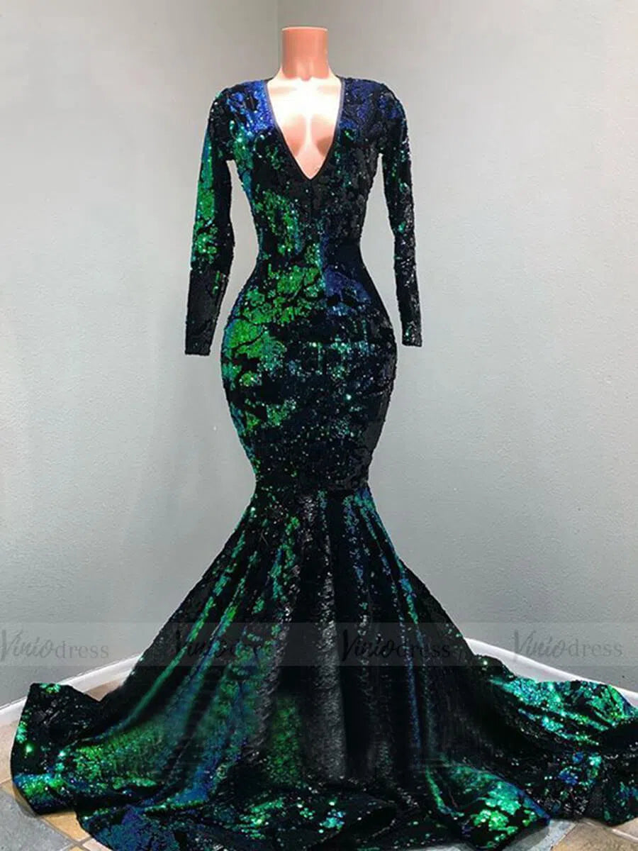 Prom Dress 2025 Vintage Emerald Green Mermaid Prom Dresses with Sleeves FD1630-unique prom dresses-Green-Custom Size-Viniodress