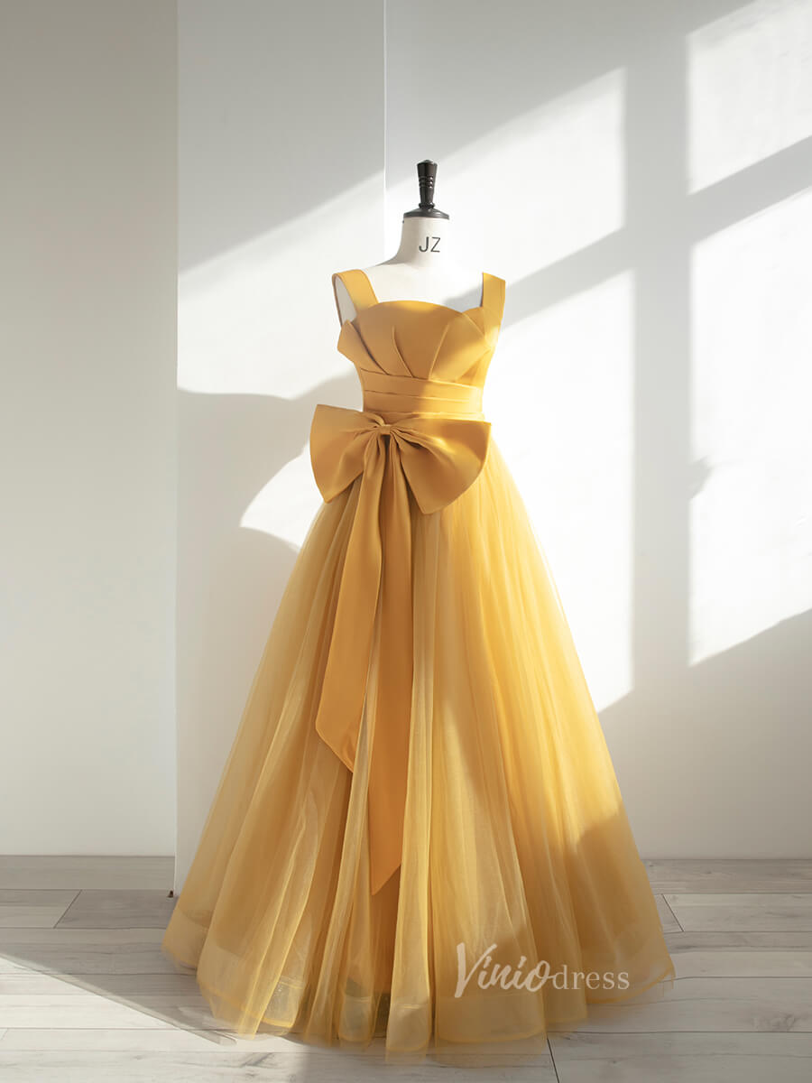 Prom Dress 2025 Yellow Tulle Prom Dresses Wide Strap Formal Dress FD3233-unique prom dresses-Yellow-Custom Size-Viniodress