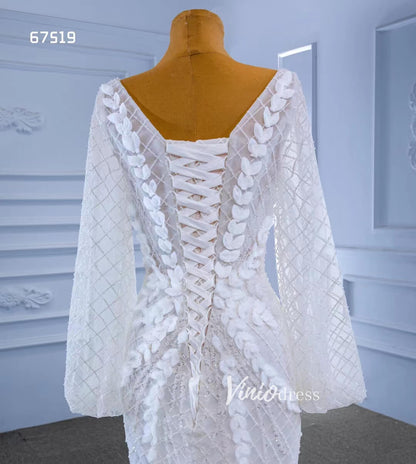 Puff Long Sleeve Mermaid Wedding Dresses Modern Bridal Dress 67519-wedding dresses 2025 -Viniodress-Ivory-Custom Size-