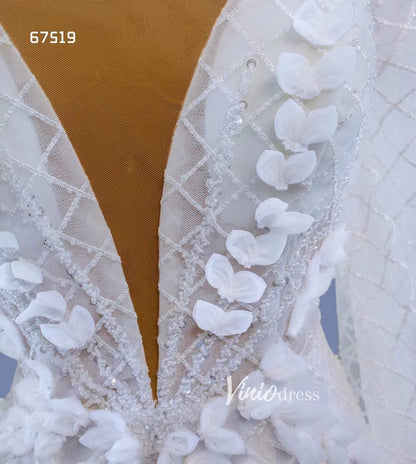 Puff Long Sleeve Mermaid Wedding Dresses Modern Bridal Dress 67519-wedding dresses 2025 -Viniodress-Ivory-Custom Size-