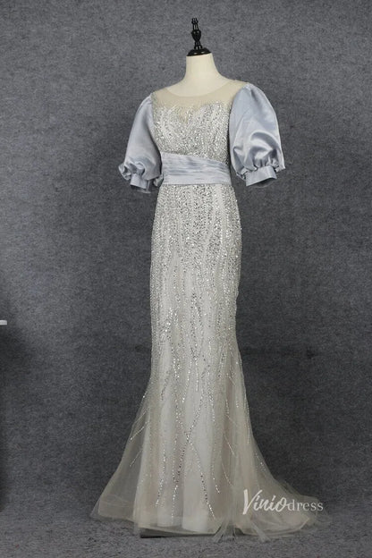 Puff Sleeve Mother of the Bride Dress Sheath Beaded Prom Dress 2022 FD2787-Evening Dresses 2025 -Viniodress-Pink-US 2-