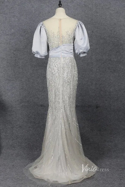 Puff Sleeve Mother of the Bride Dress Sheath Beaded Prom Dress 2022 FD2787-Evening Dresses 2025 -Viniodress-Pink-US 2-