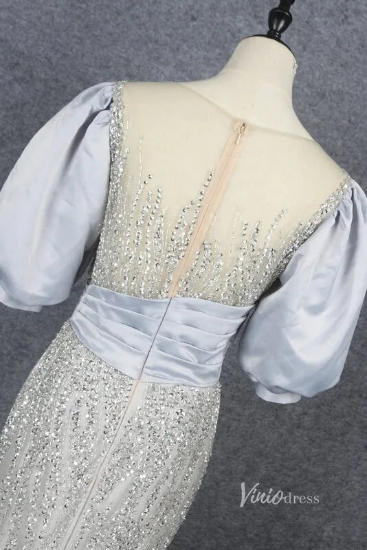 Puff Sleeve Mother of the Bride Dress Sheath Beaded Prom Dress 2022 FD2787-Evening Dresses 2025 -Viniodress-Pink-US 2-