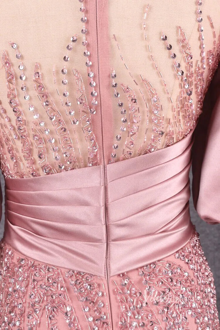 Puff Sleeve Mother of the Bride Dress Sheath Beaded Prom Dress 2022 FD2787-Evening Dresses 2025 -Viniodress-Pink-US 2-