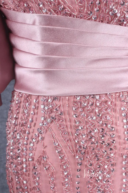 Puff Sleeve Mother of the Bride Dress Sheath Beaded Prom Dress 2022 FD2787-Evening Dresses 2025 -Viniodress-Pink-US 2-