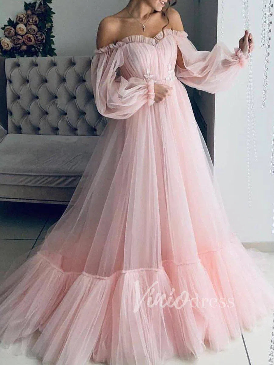 Puffy Bishop Sleeve Tulle Wedding Dress for Photography FD1527-wedding dresses 2025 -Viniodress-Pink-Custom Size-