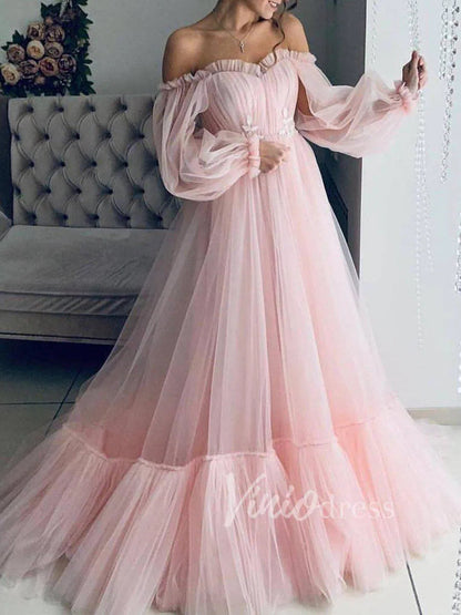 Puffy Bishop Sleeve Tulle Wedding Dress for Photography FD1527-wedding dresses 2025 -Viniodress-Pink-Custom Size-