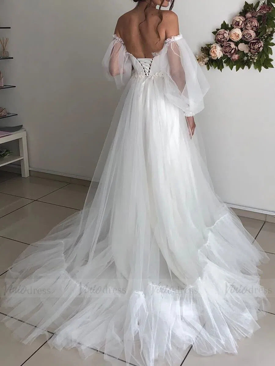 Prom Dress 2025 Puffy Bishop Sleeve Tulle Wedding Dress for Photography FD1527-unique wedding dresses-Lavender-Custom Size-Viniodress