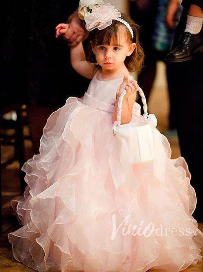 Puffy Ruffle Skirt Pink Flower Girl Dresses Toddler GL1022-flower girl dresses 2025 -Viniodress-Blush Pink-Custom Size-