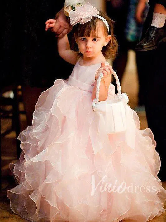 Puffy Ruffle Skirt Pink Flower Girl Dresses Toddler GL1022-flower girl dresses 2025 -Viniodress-Blush Pink-Custom Size-