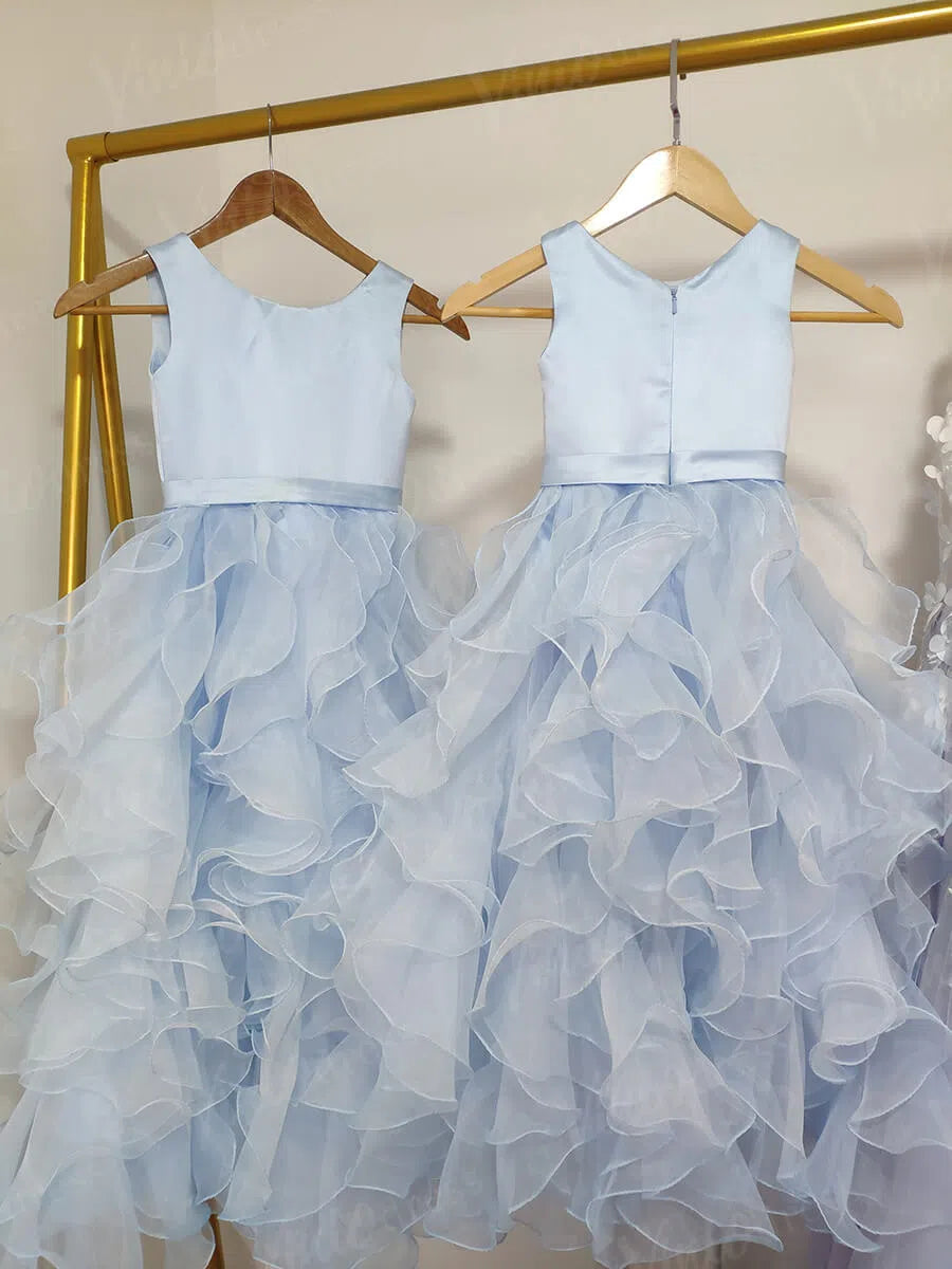 Puffy Ruffle Skirt Pink Flower Girl Dresses Toddler GL1022-flower girl dresses-Viniodress-Light Blue-Custom Size-Viniodress