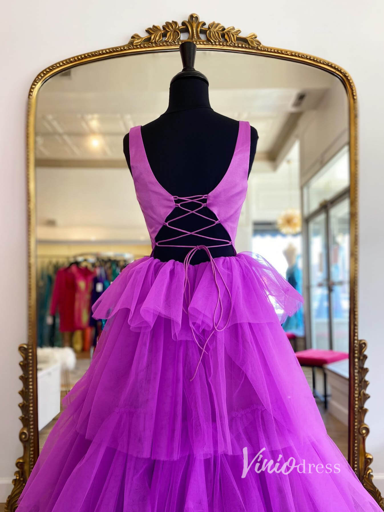 Purple Layered Ruffle Prom Dresses Scoop Neck Evening Dress FD2930-prom dresses 2025 -Viniodress-Purple-Custom Size-