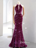 Prom Dress 2025 Purple Mermaid Sequin Prom Dresses Halter Neck Evening Dress FD3408-unique prom dresses-Purple-Custom Size-Viniodress