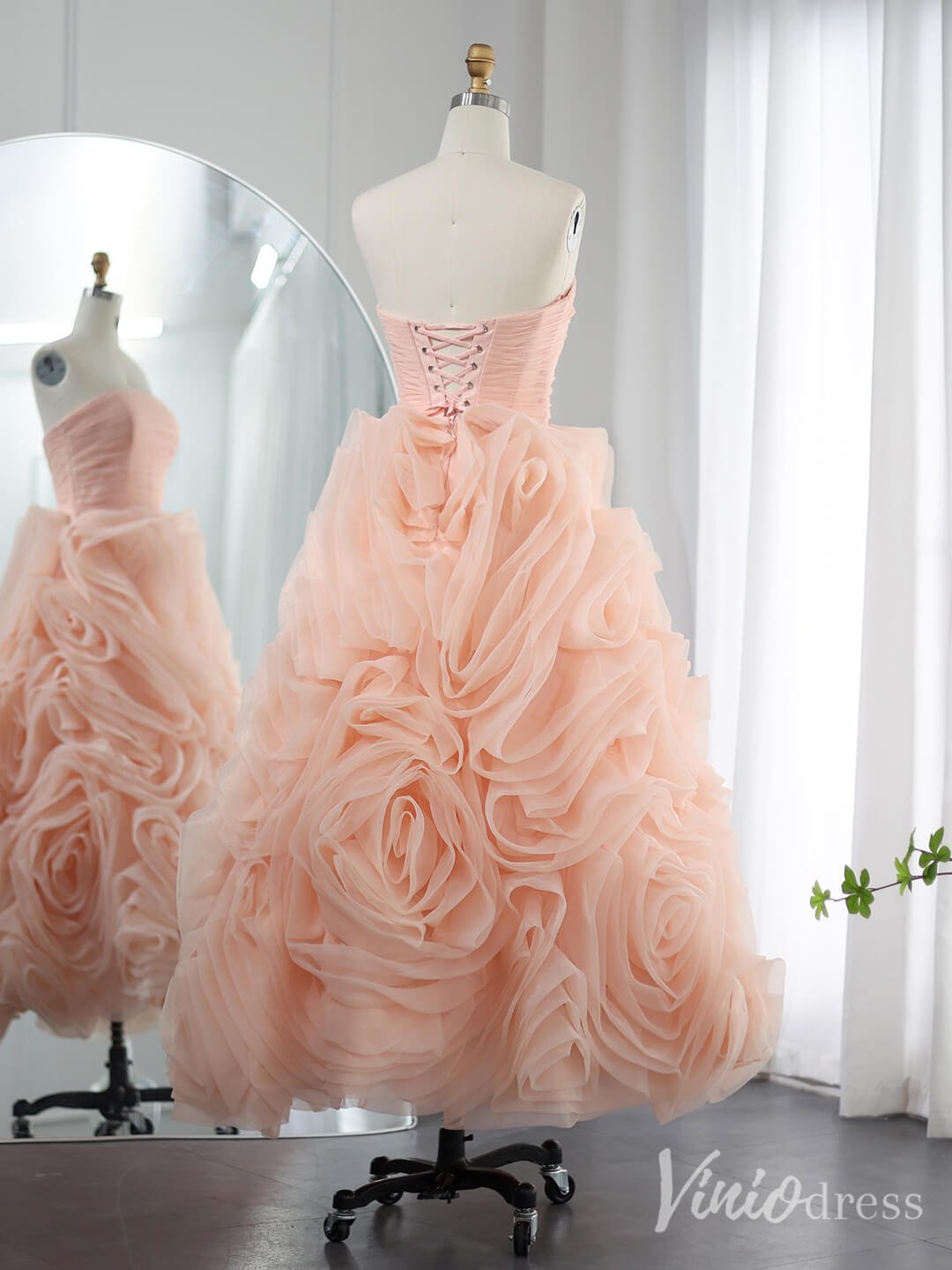 Purple Ruffle Prom Dresses Midi Length Strapless Blush Pink Formal Dress S20239-prom dresses 2025 -Viniodress-Purple-US 2-