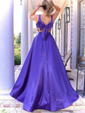 prom dresses 2025 Purple Satin Prom Dresses 2025 Plunging V-Neck Formal Dresses with Pockets - FD2584-plus size wedding dresses Viniodress-Purple-Custom Size-