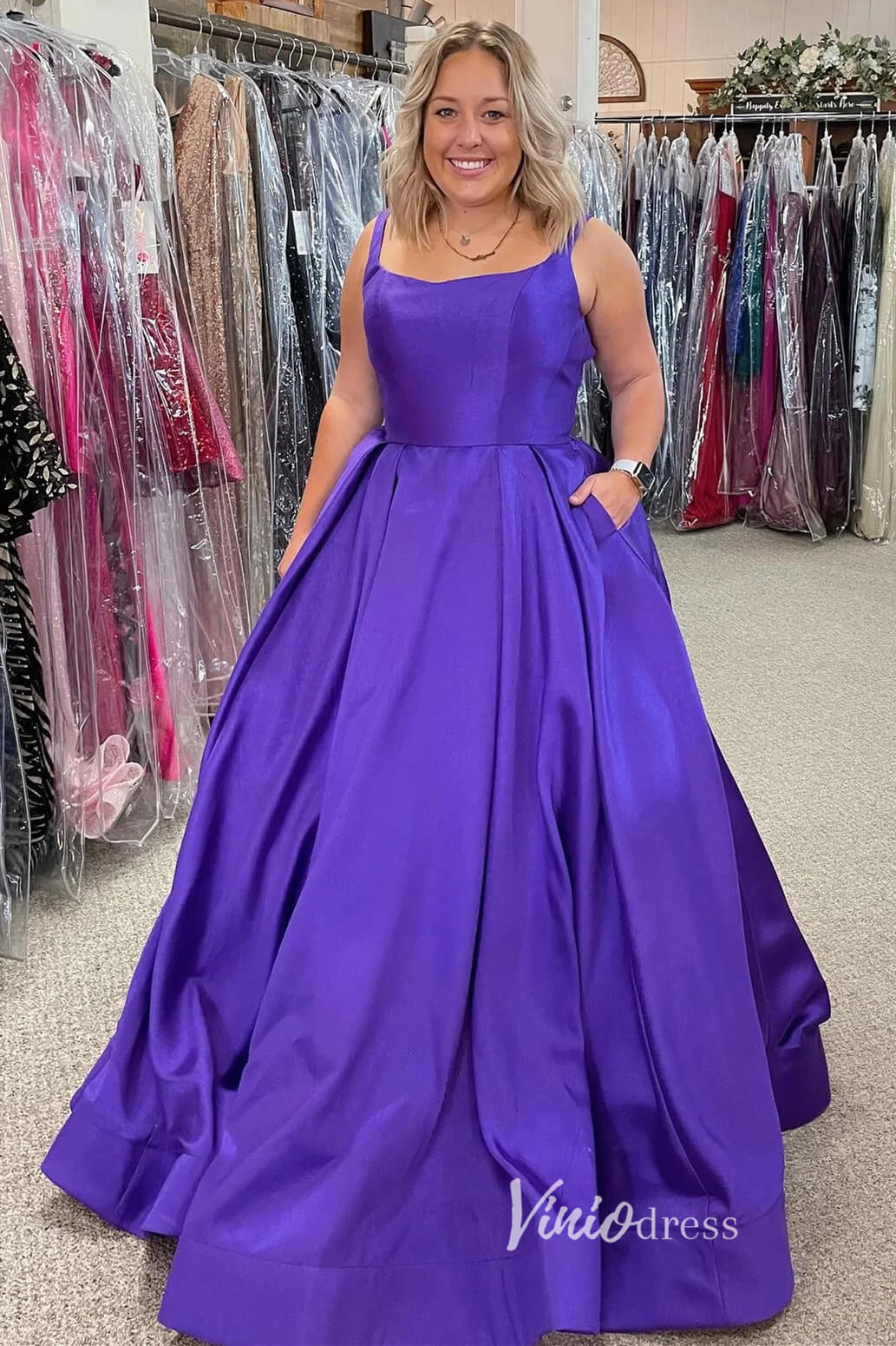 Purple Satin Prom Dresses Spaghetti Strap Formal Gown FD3364-prom dresses 2025 -Viniodress-Purple-Custom Size-