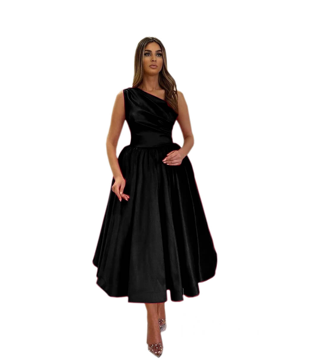 Purple Satin Prom Dresses Tea-Length One Shoulder Formal Dress FD3402-prom dresses 2025 -Viniodress-Purple-Custom Size-