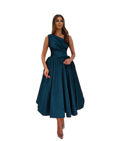 Purple Satin Prom Dresses Tea-Length One Shoulder Formal Dress FD3402-prom dresses 2025 -Viniodress-Purple-Custom Size-