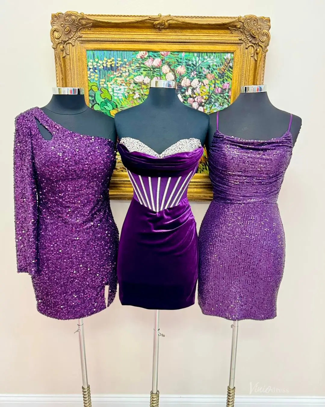 Purple Sequin and Velvet Bodycon Homecoming Dress HB012 Viniodress Purple Sequin and Velvet Bodycon Homecoming Dress HB012 Viniodress