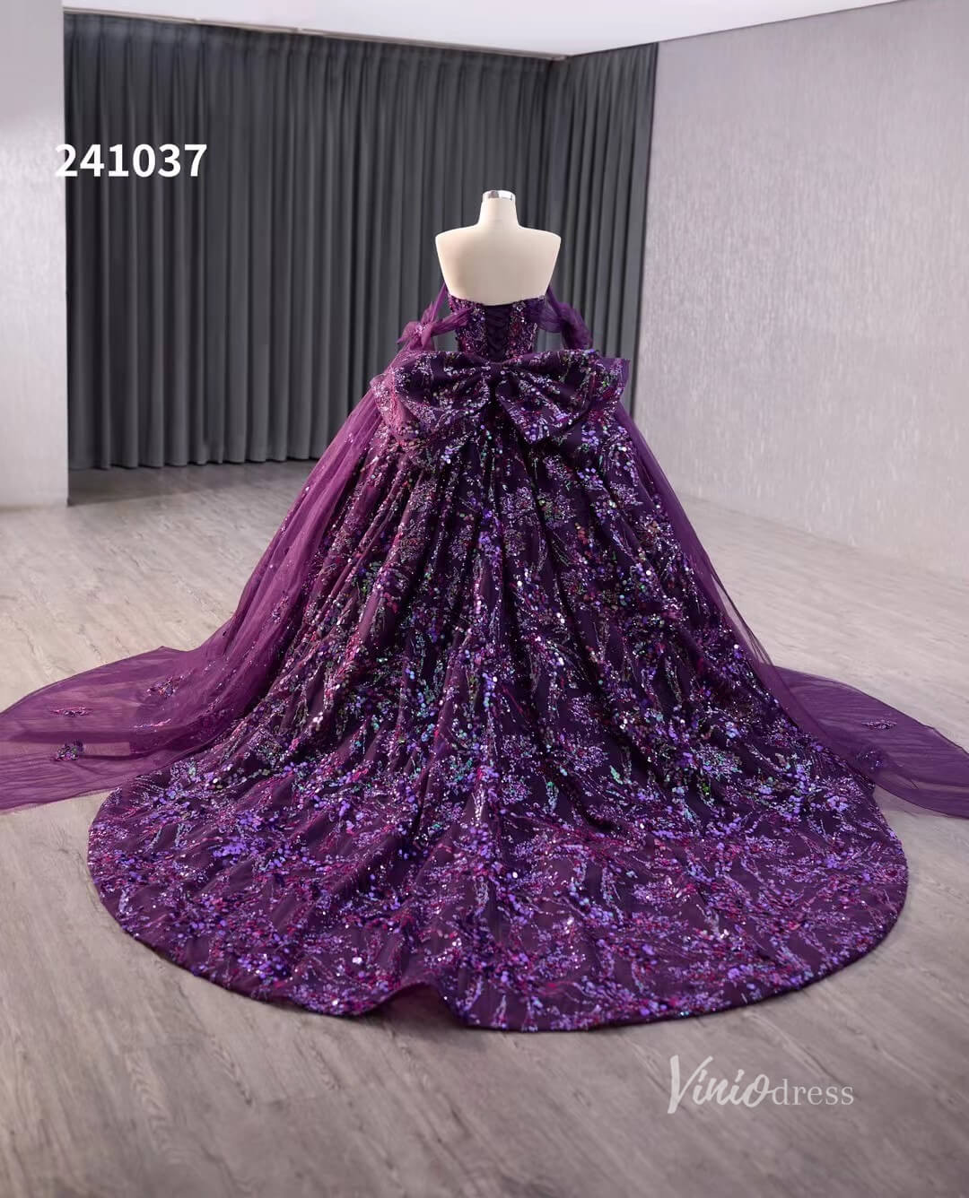 Purple Sequin Lace Wedding Dresses Off the Shoulder Quinceanera Dress 241037-Quinceanera Dresses 2025 -Viniodress-Purple-Custom Size-