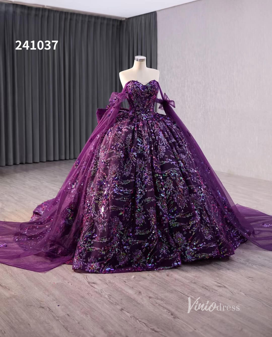 Purple Sequin Lace Wedding Dresses Off the Shoulder Quinceanera Dress 241037-Quinceanera Dresses 2025 -Viniodress-Purple-Custom Size-