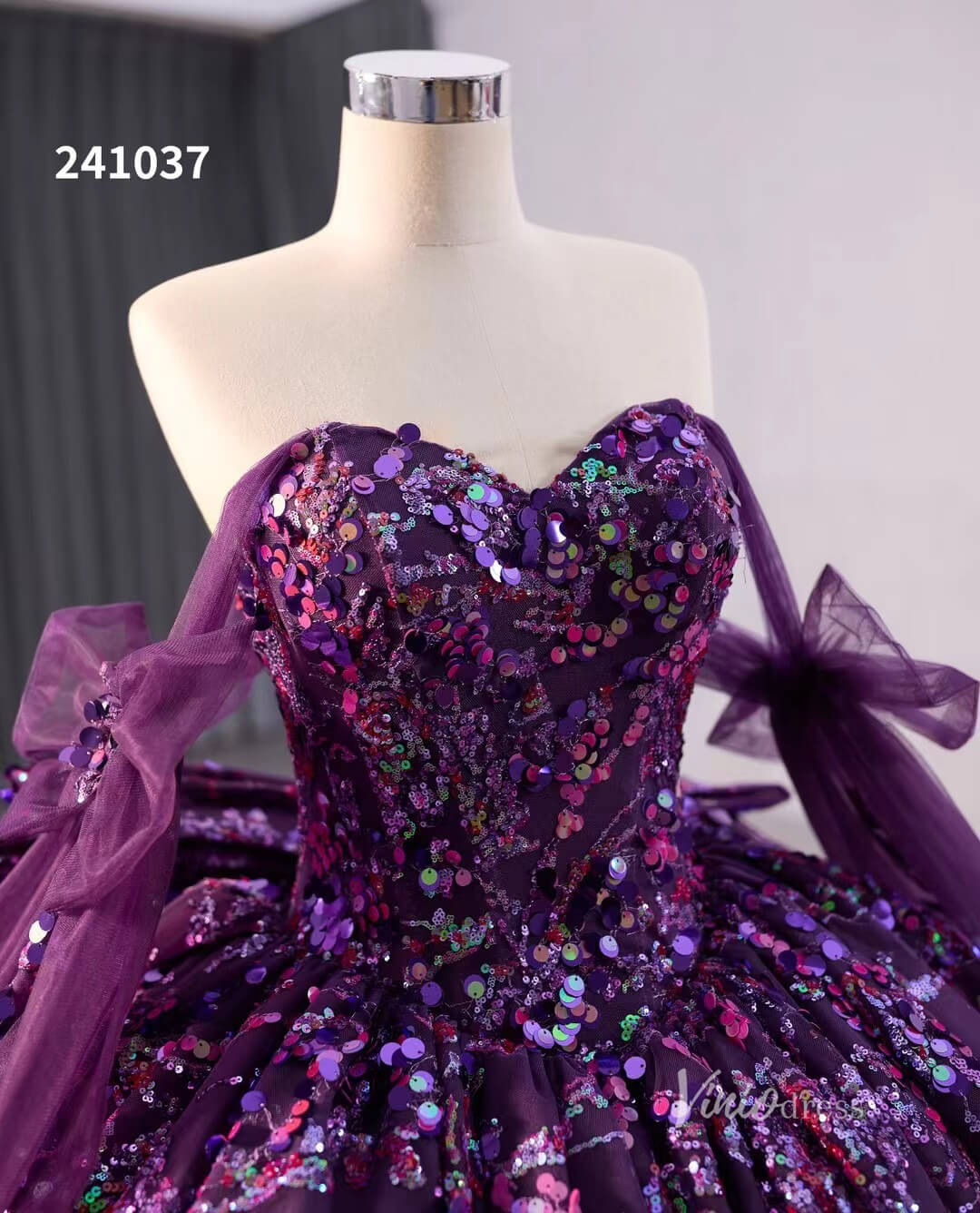 Purple Sequin Lace Wedding Dresses Off the Shoulder Quinceanera Dress 241037-Quinceanera Dresses 2025 -Viniodress-Purple-Custom Size-