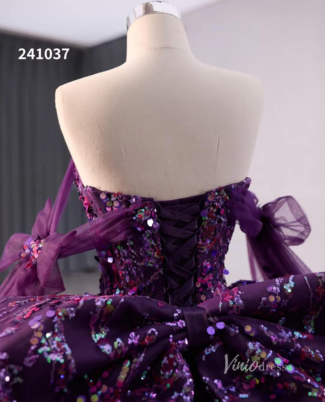 Purple Sequin Lace Wedding Dresses Off the Shoulder Quinceanera Dress 241037-Quinceanera Dresses 2025 -Viniodress-Purple-Custom Size-