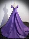 Purple Smooth Satin Cheap Prom Dresses Off the Shoulder Formal Gown 90066-prom dresses-Viniodress-Viniodress