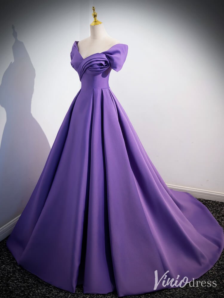 Purple Smooth Satin Prom Dresses Off the Shoulder Formal Gown 90066-prom dresses 2025 -Viniodress-Purple-Custom Size-