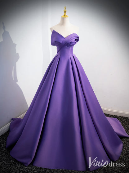 Purple Smooth Satin Prom Dresses Off the Shoulder Formal Gown 90066-prom dresses 2025 -Viniodress-Purple-Custom Size-