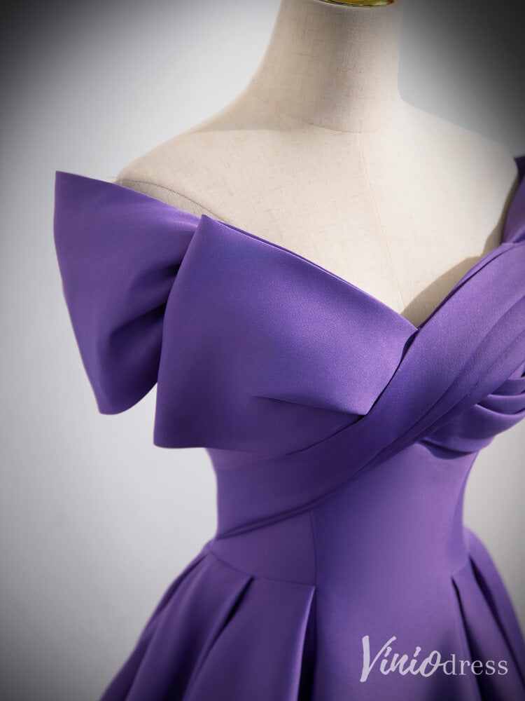 Prom Dress 2025 Purple Smooth Satin Cheap Prom Dresses Off the Shoulder Formal Gown 90066-unique prom dresses-Purple-Custom Size-Viniodress