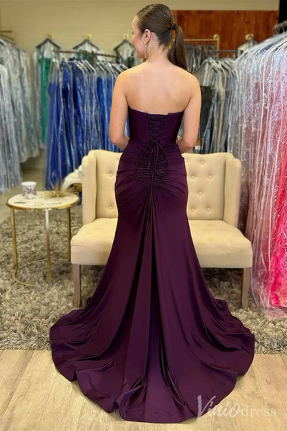 Purple Strapless Mermaid Prom Dress with Sweetheart Neckline, Lace-Up Back, Side Slit – SS030-prom dresses 2025 -Viniodress-Purple-Custom Size-