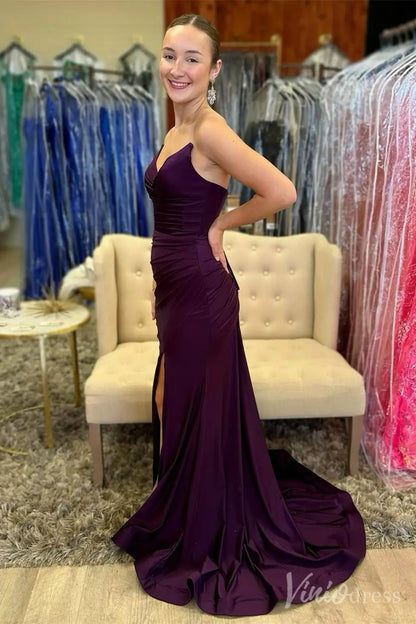 Purple Strapless Mermaid Prom Dress with Sweetheart Neckline, Lace-Up Back, Side Slit – SS030-prom dresses 2025 -Viniodress-Purple-Custom Size-