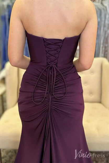 Purple Strapless Mermaid Prom Dress with Sweetheart Neckline, Lace-Up Back, Side Slit – SS030-prom dresses 2025 -Viniodress-Purple-Custom Size-