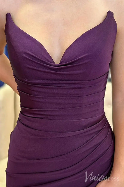 Purple Strapless Mermaid Prom Dress with Sweetheart Neckline, Lace-Up Back, Side Slit – SS030-prom dresses 2025 -Viniodress-Purple-Custom Size-