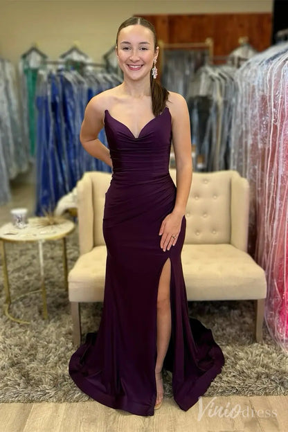 Purple Strapless Mermaid Prom Dress with Sweetheart Neckline, Lace-Up Back, Side Slit – SS030-prom dresses 2025 -Viniodress-Purple-Custom Size-