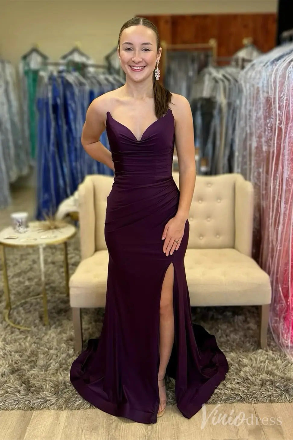 Purple Strapless Mermaid Prom Dress with Sweetheart Neckline, Lace-Up Back, Side Slit – SS030-prom dresses 2025 -Viniodress-Purple-Custom Size-
