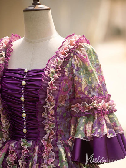 Purple Tiered Ruffled Vintage Quinceanera Dress Floral Print Princess Dress AD1306-Quinceanera Dresses 2025 -Viniodress-Purple-Custom Size-