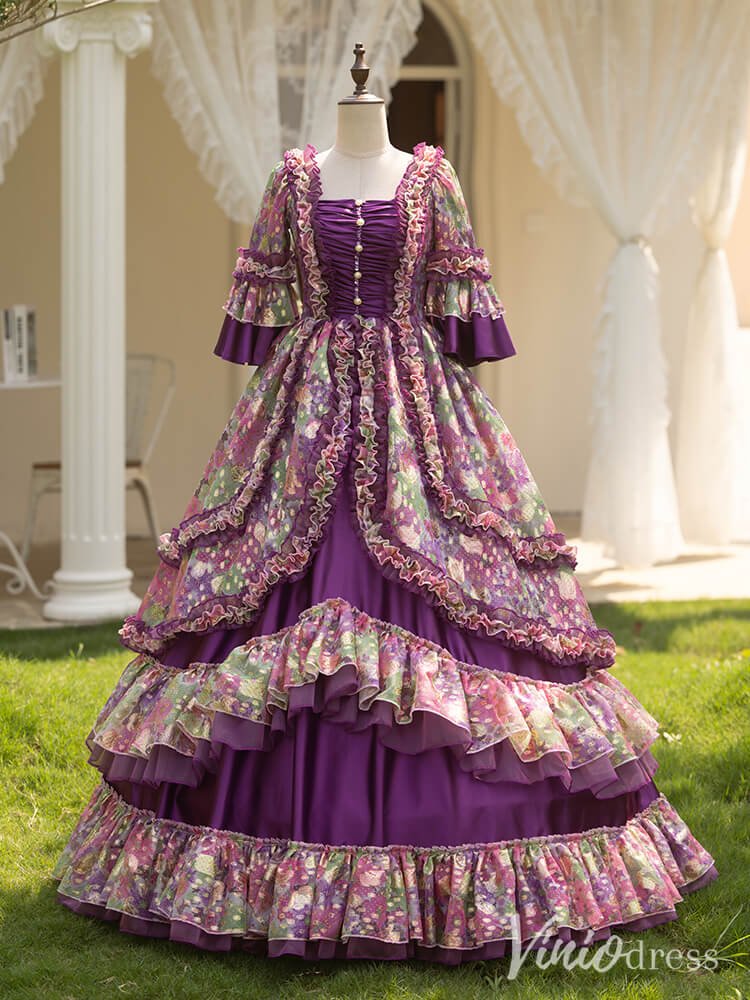 Purple Tiered Ruffled Vintage Quinceanera Dress Floral Print Princess Dress AD1306-Quinceanera Dresses 2025 -Viniodress-Purple-Custom Size-