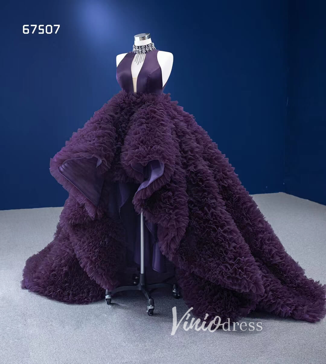 Purple Wedding Dress High Low Ruffled Pageant Gown 67507-wedding dresses 2025 -Viniodress-Purple-Custom Size-