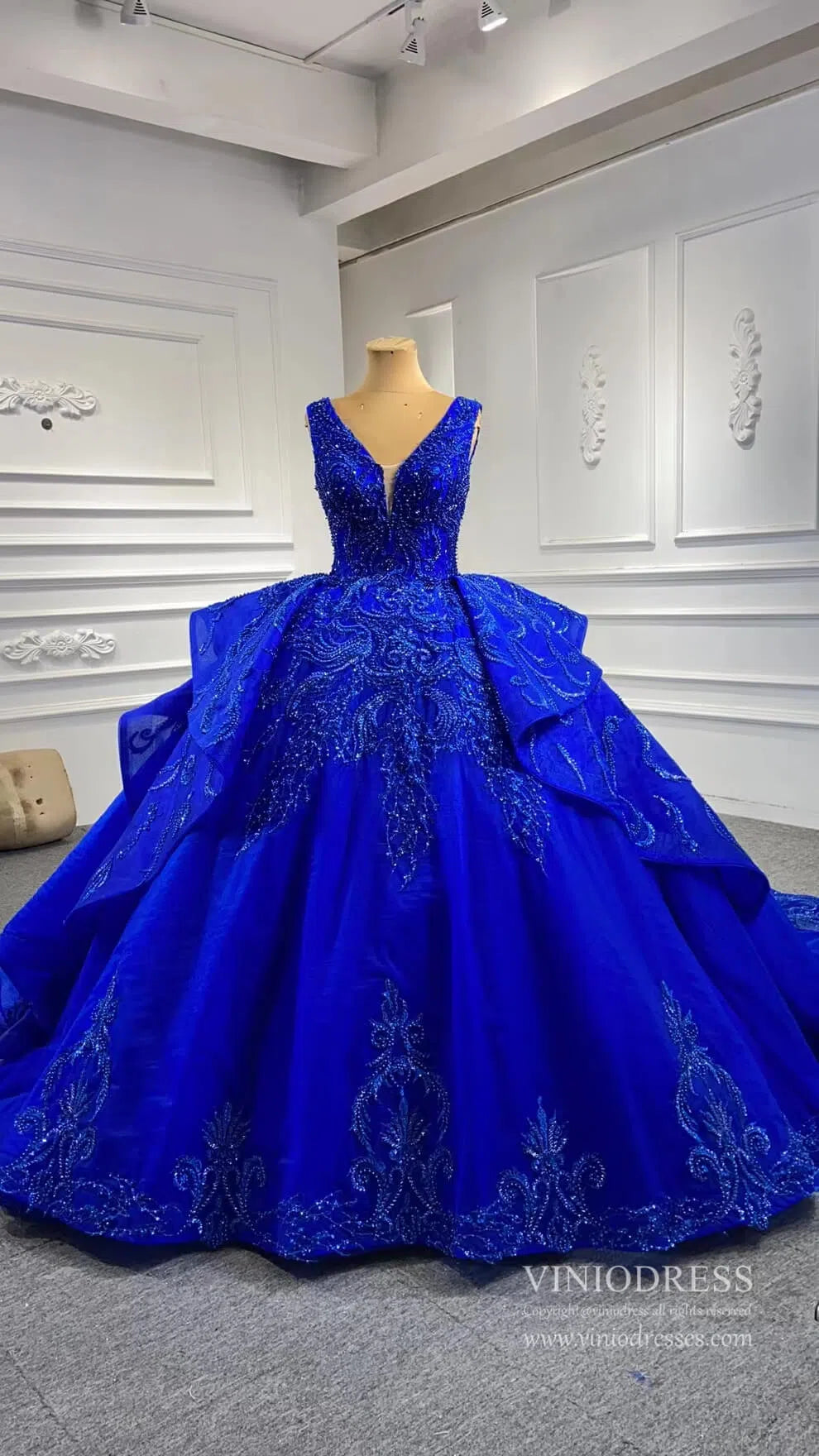 Quinceanera Dresses 2025 Beaded Burgundy Ball Gown Wedding Dress 67376 viniodress-plus size wedding dresses Viniodress-Royal Blue-Custom Size-