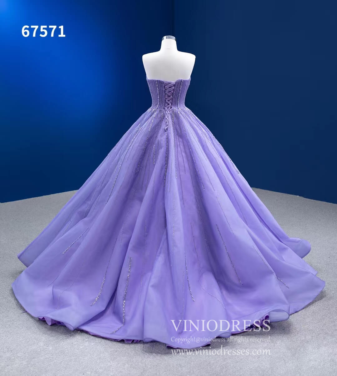 Beaded Lavender Cinderella Ball Gowns Removable Sleeves Quince Dresses 67571-Quinceanera Dresses-Viniodress-Viniodress