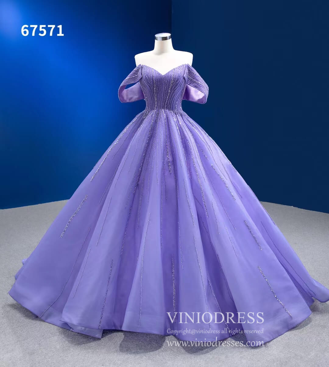 Beaded Lavender Cinderella Ball Gowns Removable Sleeves Quince Dresses 67571-Quinceanera Dresses-Viniodress-Viniodress