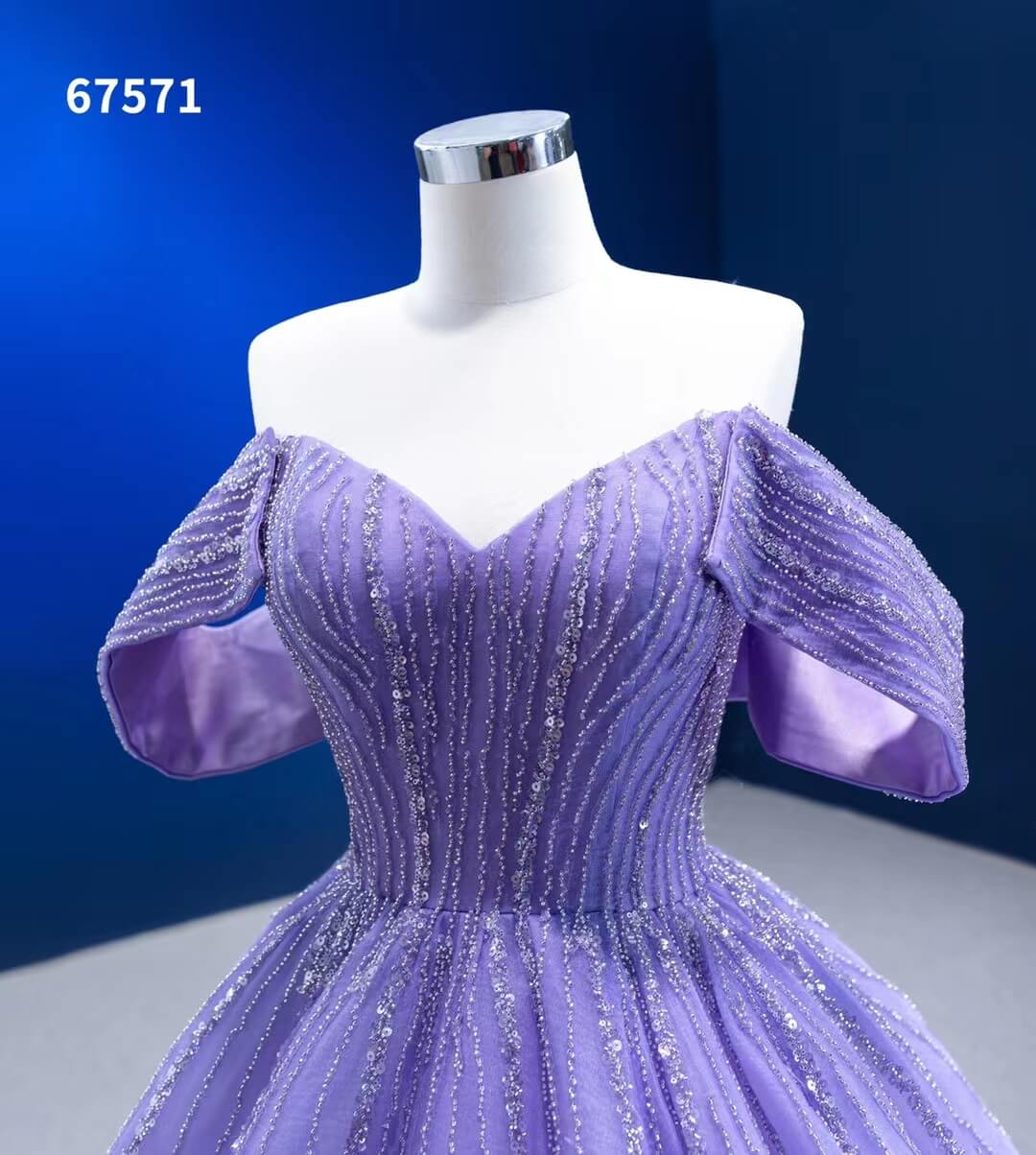 Beaded Lavender Cinderella Ball Gowns Removable Sleeves Quince Dresses 67571-Quinceanera Dresses-Viniodress-Viniodress