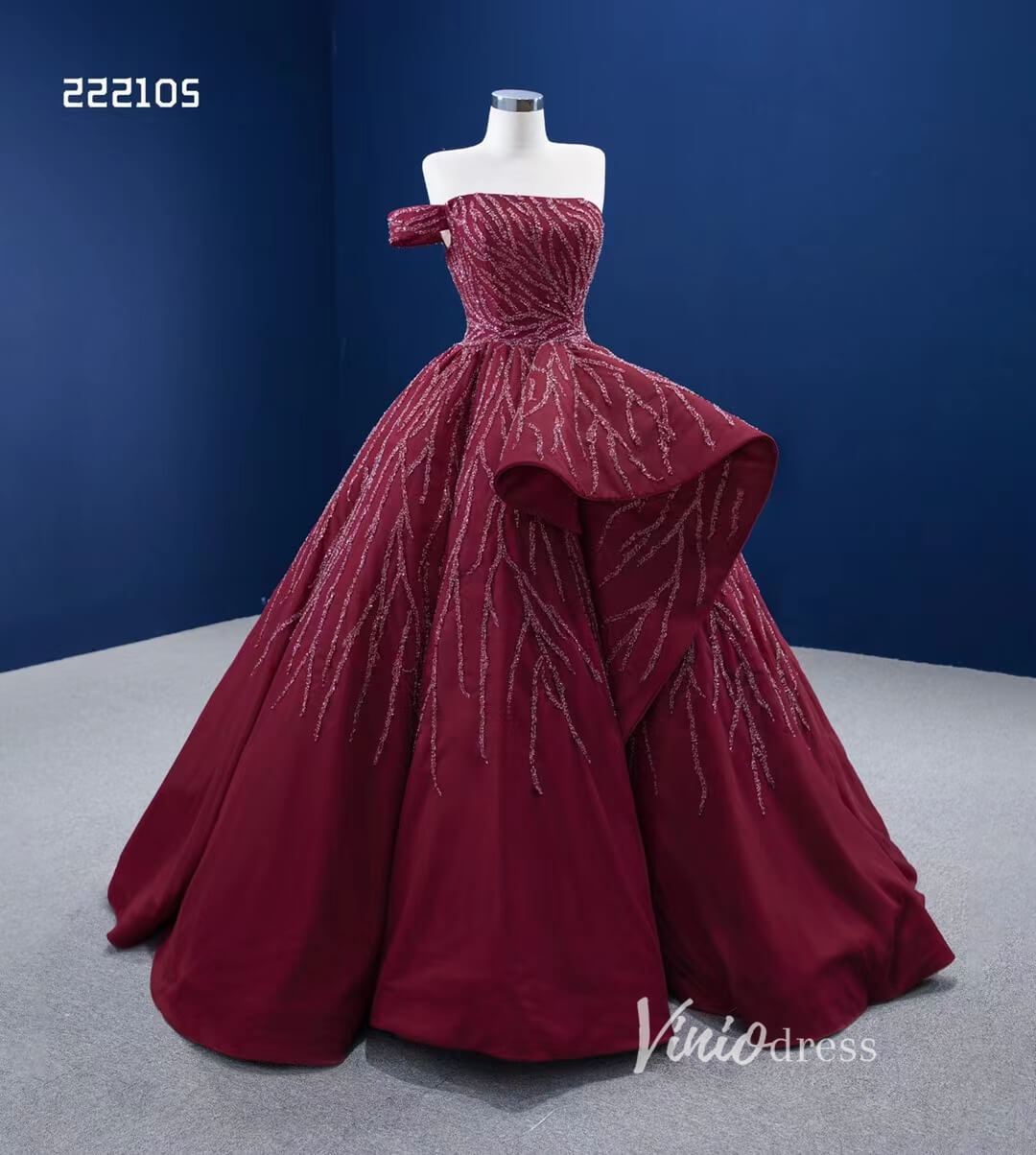 Burgundy Cinderella Ball Gown Wine Red Wedding Dresses with Slit 222105-Quinceanera Dresses-Viniodress-Viniodress