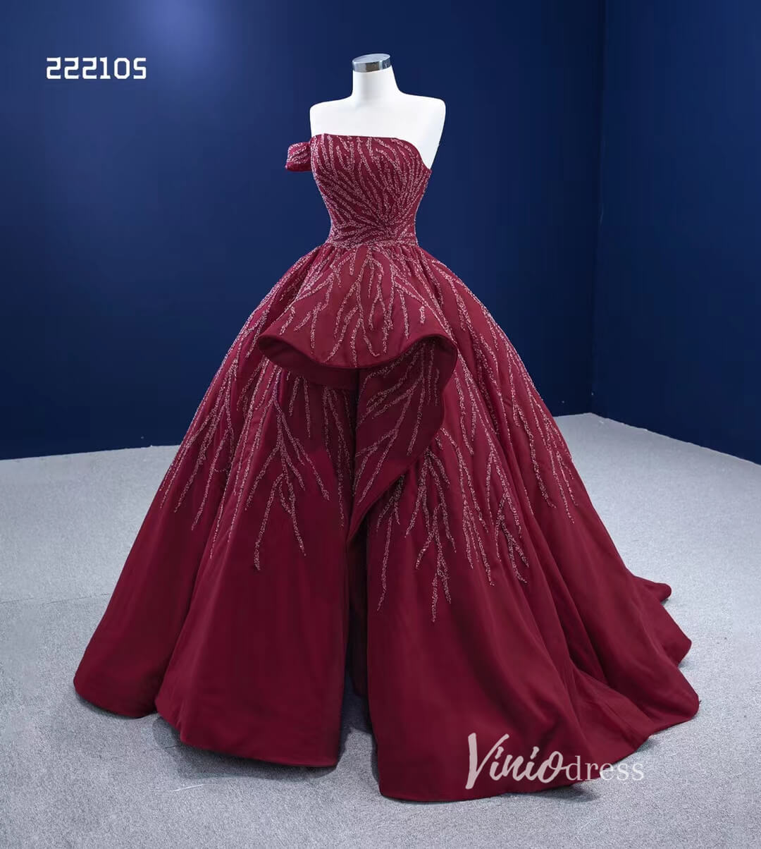 Burgundy Cinderella Ball Gown Wine Red Wedding Dresses with Slit 222105-Quinceanera Dresses-Viniodress-Viniodress