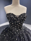 Prom Dress 2025 Cathedral Train Black Ball Gown Strapless Beaded Wedding Dresses 66818 viniodress-unique Quinceanera Dresses-Black-Custom Size-Viniodress