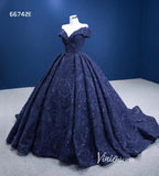 Dark Blue Ball Gown Wedding Dress Off the Shoulder Sweet 16 Dress 66742E-Quinceanera Dresses-Viniodress-Viniodress